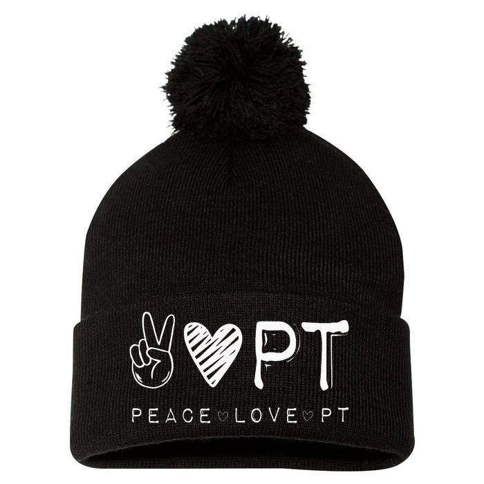 Peace Love PT Physical Therapist Therapy Gift Pom Pom 12in Knit Beanie