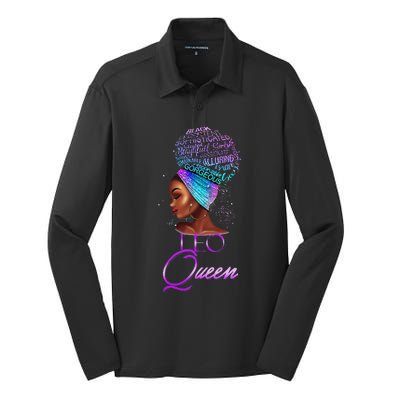 Purple Leo Queen African American Woman July August Birthday Silk Touch Performance Long Sleeve Polo