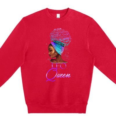 Purple Leo Queen African American Woman July August Birthday Premium Crewneck Sweatshirt