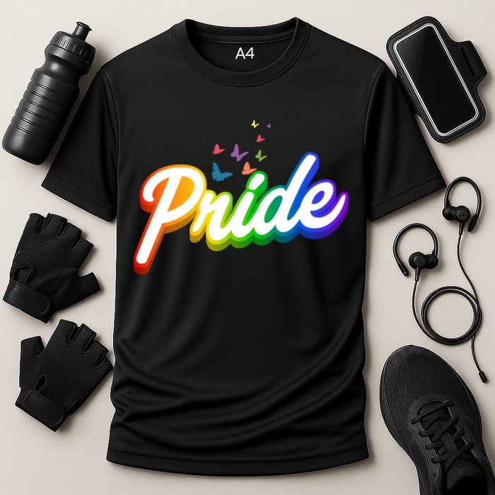 Pride Logo Rainbow Butterflies  Cooling Performance Crew T-Shirt