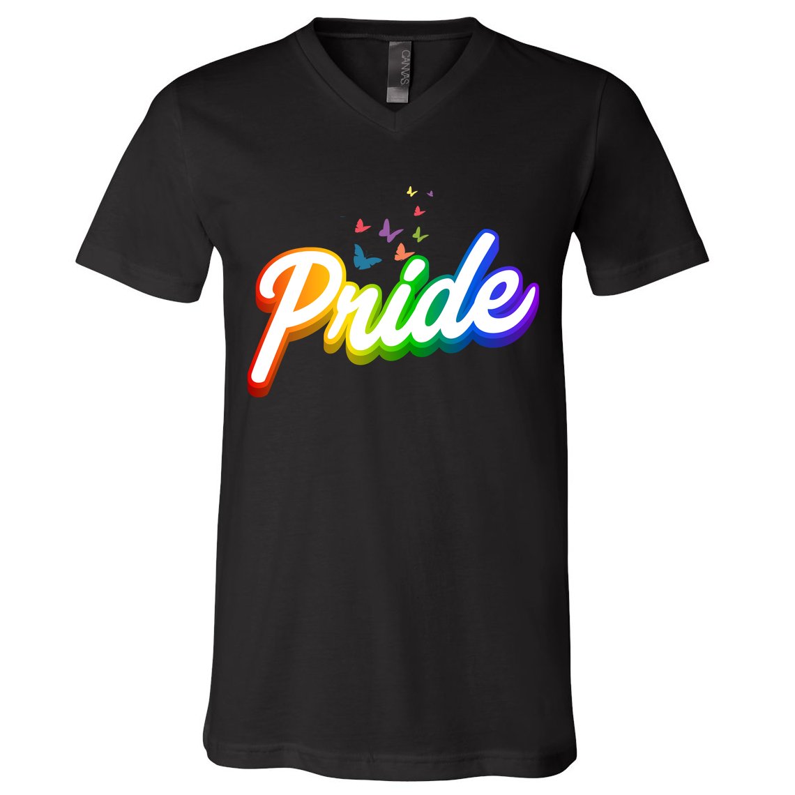Pride Logo Rainbow Butterflies  V-Neck T-Shirt