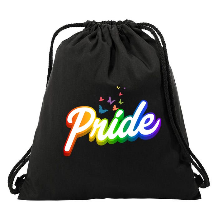 Pride Logo Rainbow Butterflies  Drawstring Bag