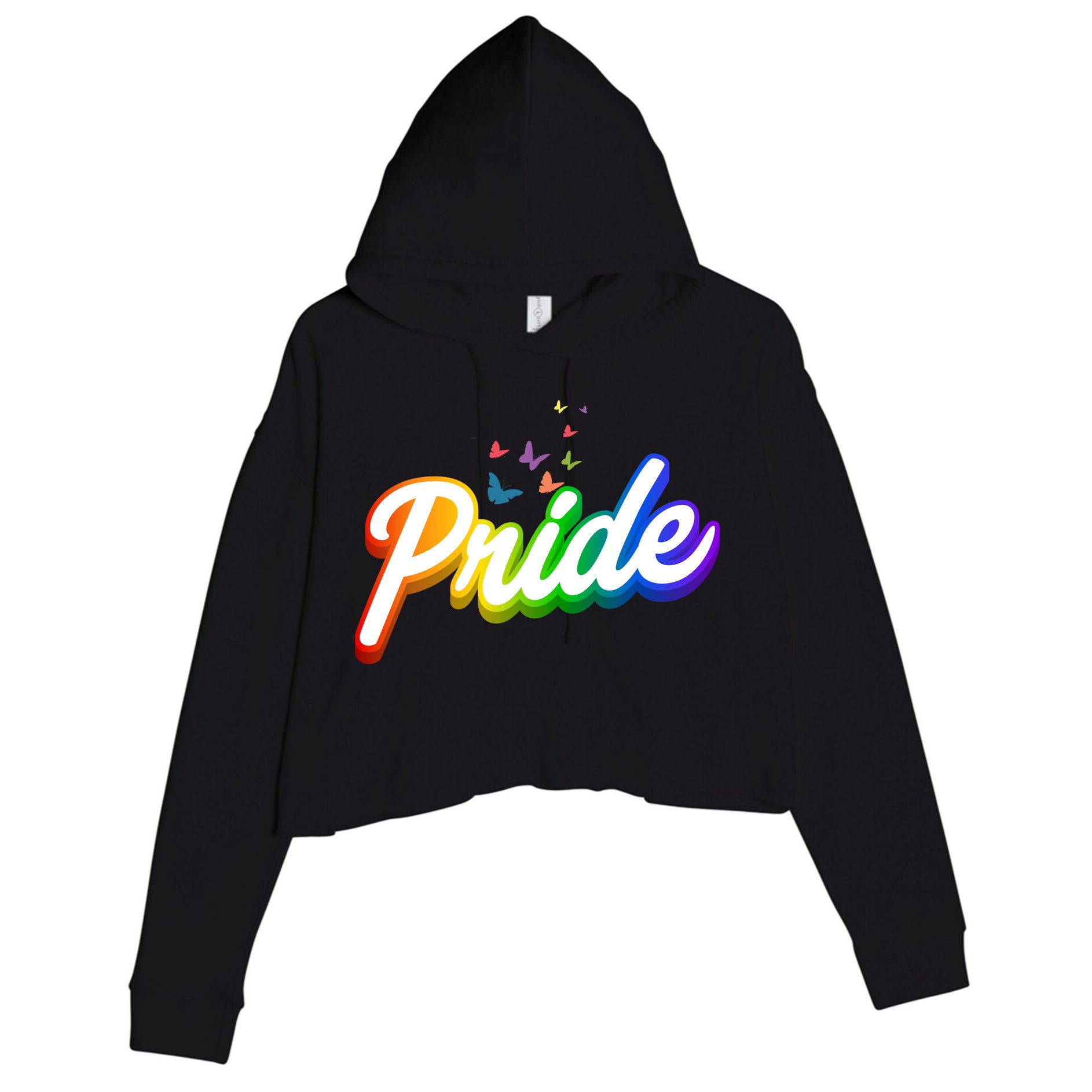 Pride Logo Rainbow Butterflies  Crop Fleece Hoodie