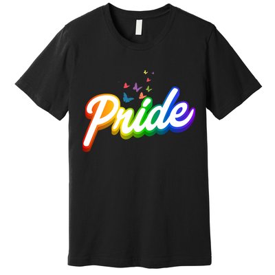 Pride Logo Rainbow Butterflies  Premium T-Shirt