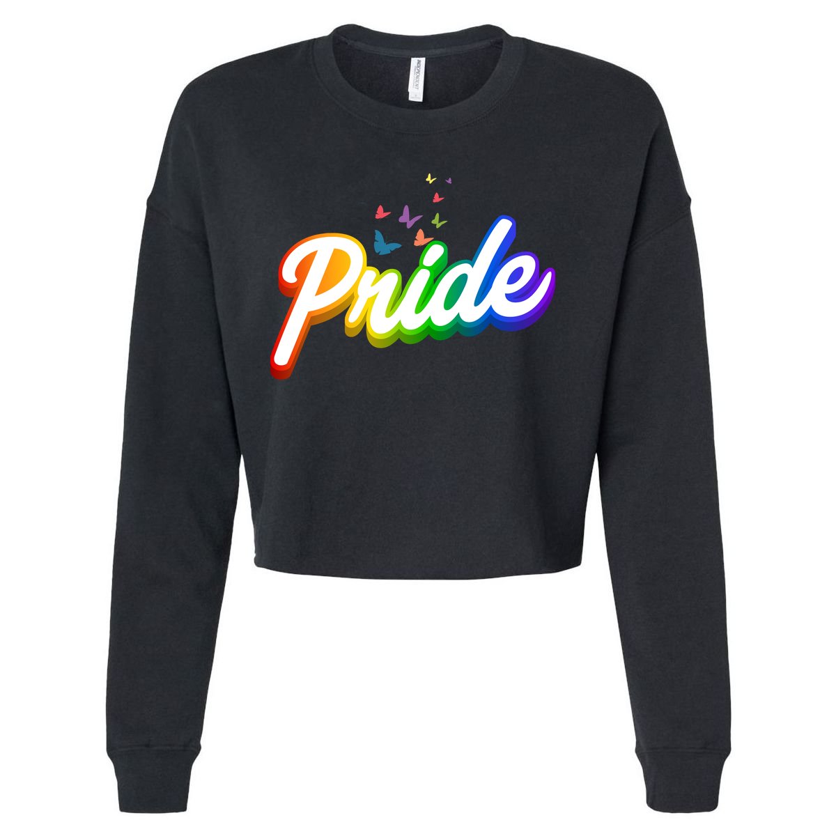 Pride Logo Rainbow Butterflies  Cropped Pullover Crew