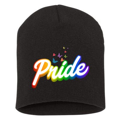 Pride Logo Rainbow Butterflies  Short Acrylic Beanie