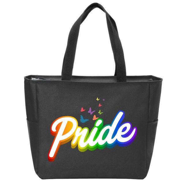 Pride Logo Rainbow Butterflies  Zip Tote Bag