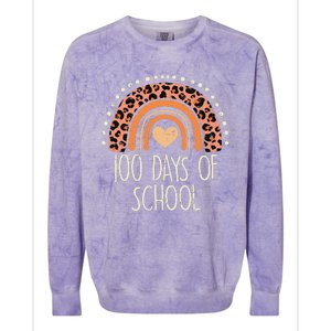 Peach Leopard Rainbow 100 Days School Cute 100th Day Teacher Colorblast Crewneck Sweatshirt