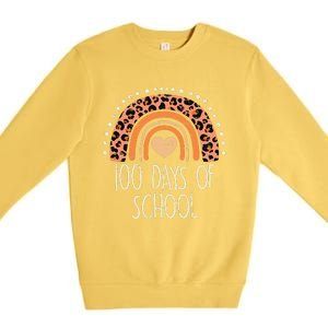 Peach Leopard Rainbow 100 Days School Cute 100th Day Teacher Premium Crewneck Sweatshirt