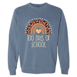 Peach Leopard Rainbow 100 Days School Cute 100th Day Teacher Garment-Dyed Sweatshirt