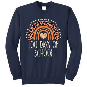 Peach Leopard Rainbow 100 Days School Cute 100th Day Teacher Sweatshirt