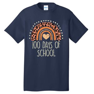 Peach Leopard Rainbow 100 Days School Cute 100th Day Teacher Tall T-Shirt