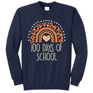 Peach Leopard Rainbow 100 Days School Cute 100th Day Teacher Tall Sweatshirt