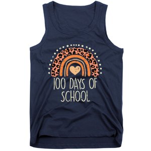 Peach Leopard Rainbow 100 Days School Cute 100th Day Teacher Tank Top