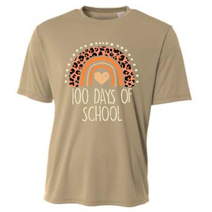 Peach Leopard Rainbow 100 Days School Cute 100th Day Teacher Cooling Performance Crew T-Shirt