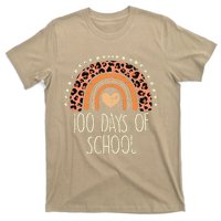 Peach Leopard Rainbow 100 Days School Cute 100th Day Teacher T-Shirt