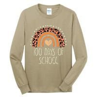 Peach Leopard Rainbow 100 Days School Cute 100th Day Teacher Tall Long Sleeve T-Shirt