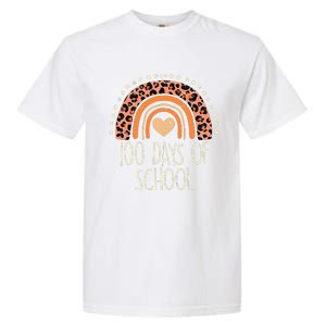 Peach Leopard Rainbow 100 Days School Cute 100th Day Teacher Garment-Dyed Heavyweight T-Shirt