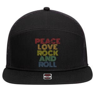 Peace Love Rock And Roll Distressed Rock Concert 7 Panel Mesh Trucker Snapback Hat