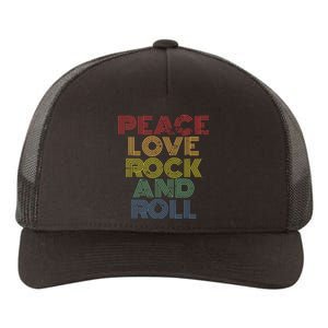 Peace Love Rock And Roll Distressed Rock Concert Yupoong Adult 5-Panel Trucker Hat