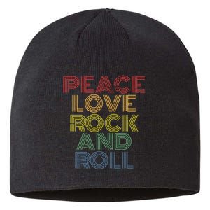 Peace Love Rock And Roll Distressed Rock Concert Sustainable Beanie