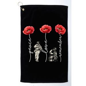 Peace Love Remember Red Poppy Flower Soldier Veteran Day Gift Platinum Collection Golf Towel