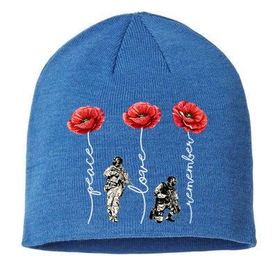 Peace Love Remember Red Poppy Flower Soldier Veteran Day Gift Sustainable Beanie