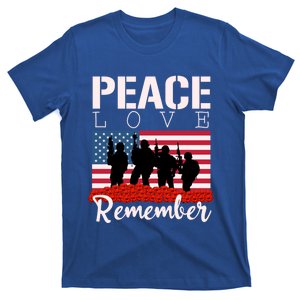 Peace Love Remember Red Poppy Veteran Soldier Memorial Day Cute Gift T-Shirt