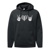 Peace Love Rock & Roll Skeleton Hand Halloween Music Concert Performance Fleece Hoodie