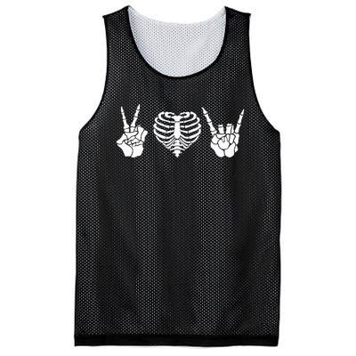 Peace Love Rock & Roll Skeleton Hand Halloween Music Concert Mesh Reversible Basketball Jersey Tank