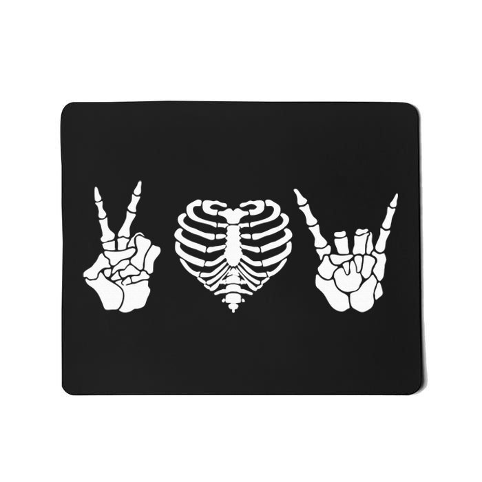 Peace Love Rock & Roll Skeleton Hand Halloween Music Concert Mousepad