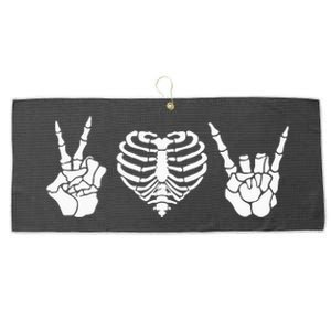 Peace Love Rock & Roll Skeleton Hand Halloween Music Concert Large Microfiber Waffle Golf Towel