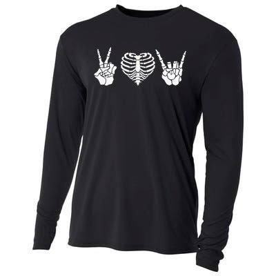 Peace Love Rock & Roll Skeleton Hand Halloween Music Concert Cooling Performance Long Sleeve Crew