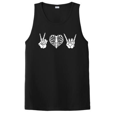 Peace Love Rock & Roll Skeleton Hand Halloween Music Concert PosiCharge Competitor Tank