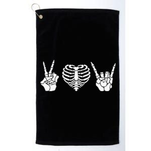 Peace Love Rock & Roll Skeleton Hand Halloween Music Concert Platinum Collection Golf Towel