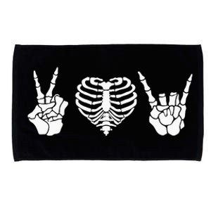 Peace Love Rock & Roll Skeleton Hand Halloween Music Concert Microfiber Hand Towel