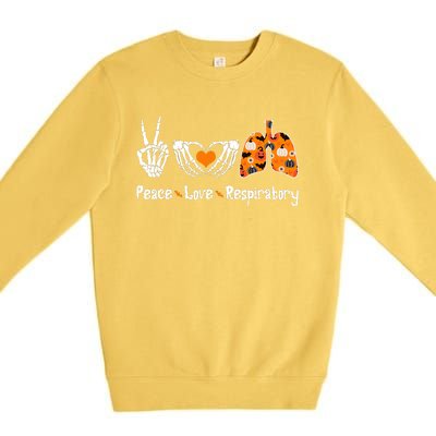 Peace Love Respiratory Therapist Skeleton Halloween Costume Premium Crewneck Sweatshirt