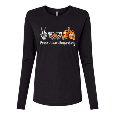 Peace Love Respiratory Therapist Skeleton Halloween Costume Womens Cotton Relaxed Long Sleeve T-Shirt