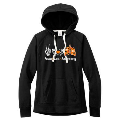 Peace Love Respiratory Therapist Skeleton Halloween Costume Women's Fleece Hoodie