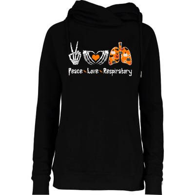 Peace Love Respiratory Therapist Skeleton Halloween Costume Womens Funnel Neck Pullover Hood