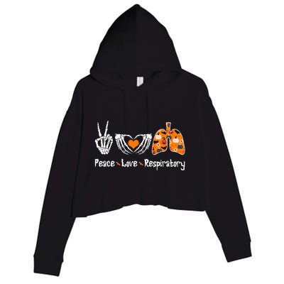 Peace Love Respiratory Therapist Skeleton Halloween Costume Crop Fleece Hoodie