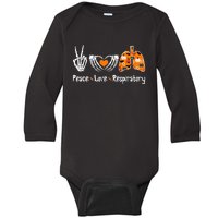 Peace Love Respiratory Therapist Skeleton Halloween Costume Baby Long Sleeve Bodysuit