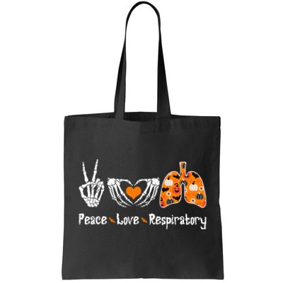 Peace Love Respiratory Therapist Skeleton Halloween Costume Tote Bag