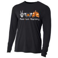 Peace Love Respiratory Therapist Skeleton Halloween Costume Cooling Performance Long Sleeve Crew