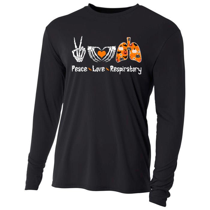 Peace Love Respiratory Therapist Skeleton Halloween Costume Cooling Performance Long Sleeve Crew