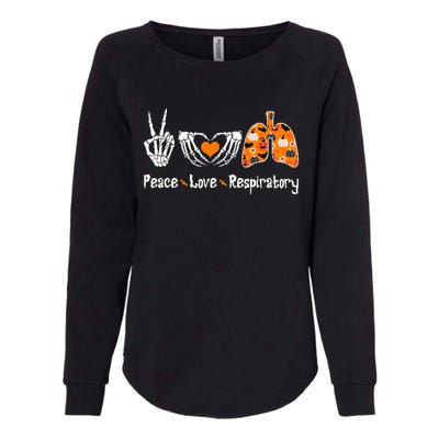 Peace Love Respiratory Therapist Skeleton Halloween Costume Womens California Wash Sweatshirt