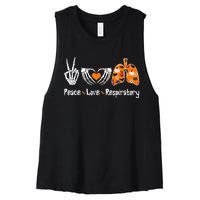 Peace Love Respiratory Therapist Skeleton Halloween Costume Women's Racerback Cropped Tank