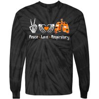 Peace Love Respiratory Therapist Skeleton Halloween Costume Tie-Dye Long Sleeve Shirt