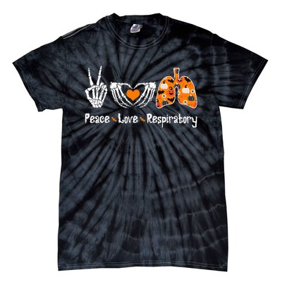 Peace Love Respiratory Therapist Skeleton Halloween Costume Tie-Dye T-Shirt