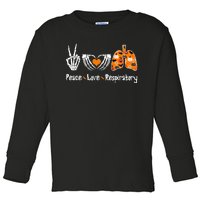 Peace Love Respiratory Therapist Skeleton Halloween Costume Toddler Long Sleeve Shirt